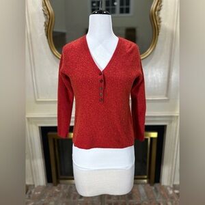 Madewell Red Henley Sweater XS Alpaca Wool Blend V-Neck Pullover Lightweight‎
